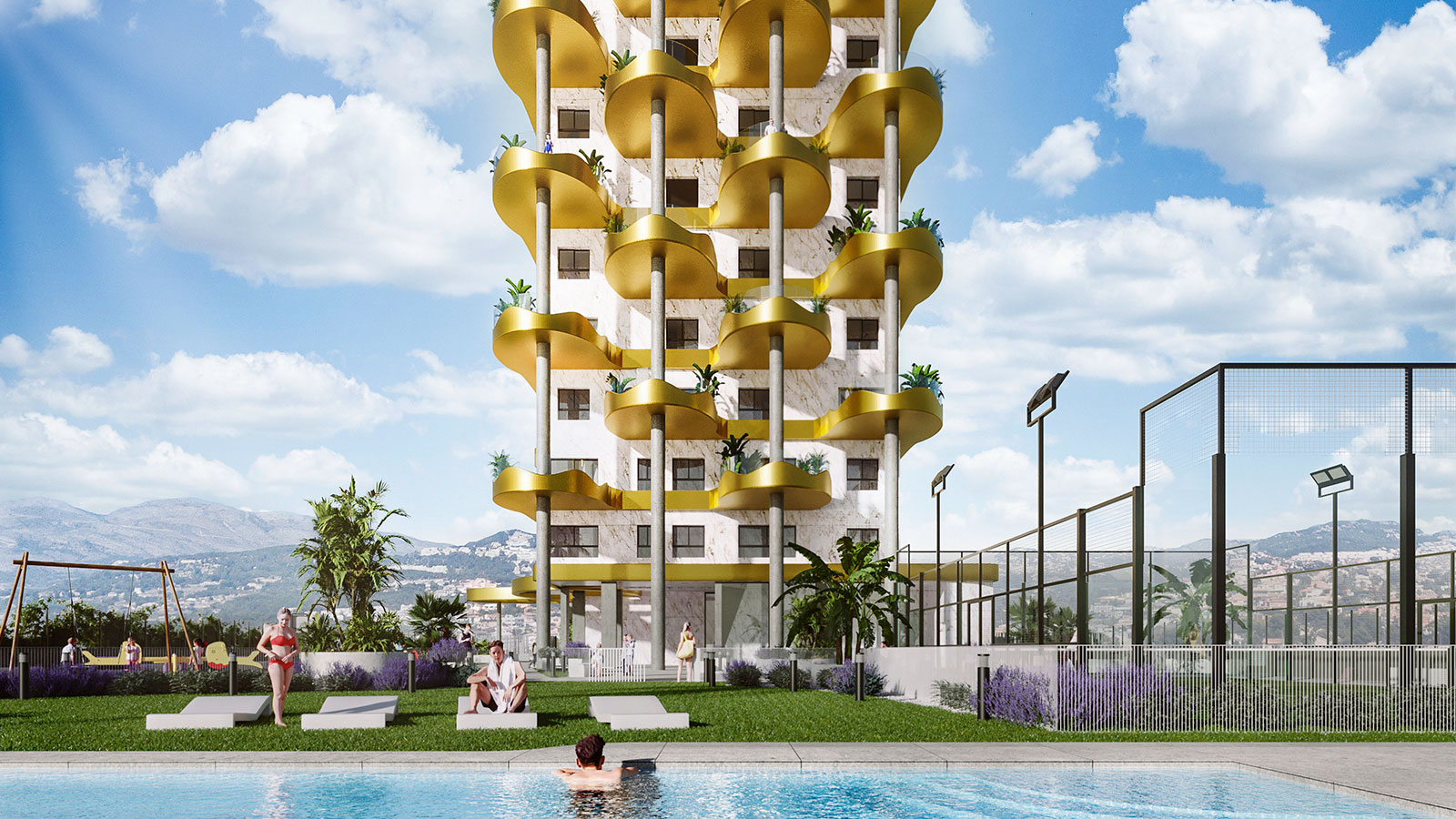 Apartamentos de tres dormitorios y dos baños con salon comedor y la cocina abierta y terraza de 25 m2 a tan solo 300 m de la playa Arenal. 