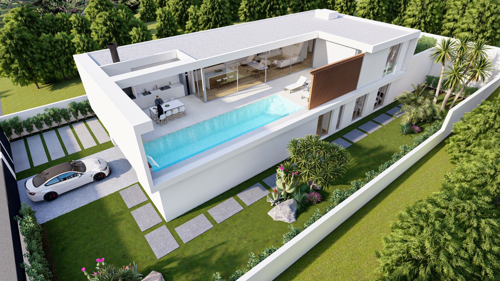 Sale of luxury Villa in Calpe, Pla Roig with four bedrooms and four en-suite bathrooms, swimming pool and barbecue area with solarium.